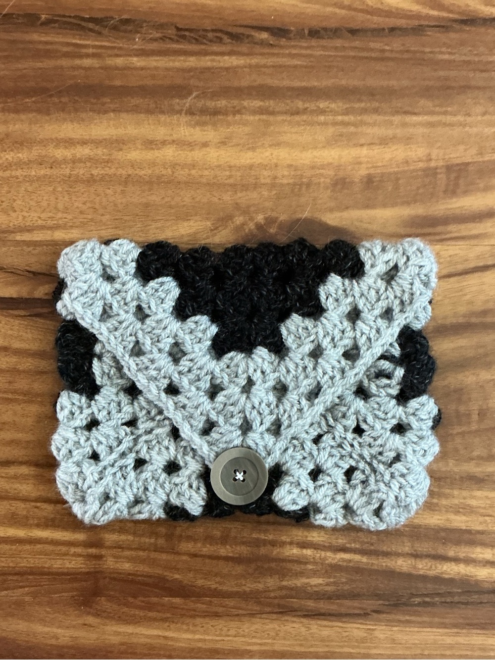 Handmade Crochet Book/Kindle Mini Sleeve - Black and Light Gray